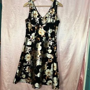 Gold/Black Floral V Neck Dress